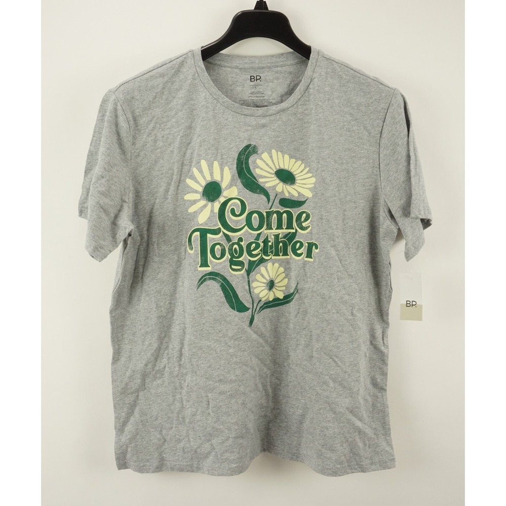 New BP. Come Together Unsiex Large Oversized Gray Short Sleeve Flower T-Shirt